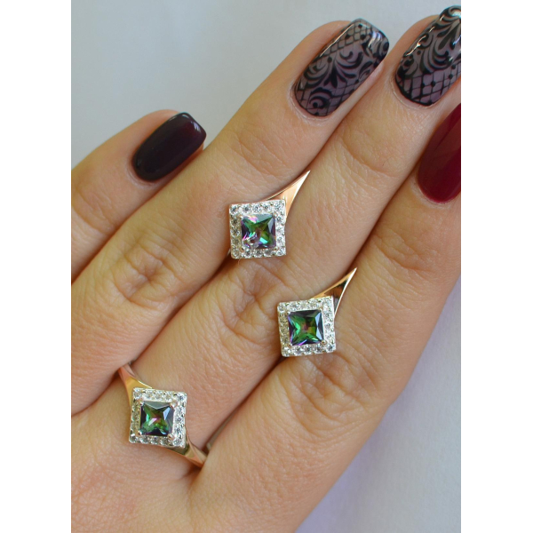 Серебряный комплект с золотыми вставками (074)