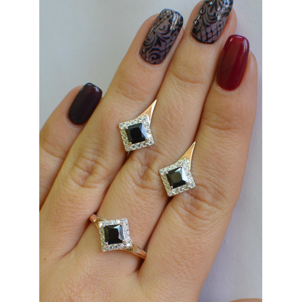 Серебряный комплект с золотыми вставками (074)