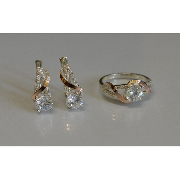 Срібний комплект прикрас з золотими вставкми (075)