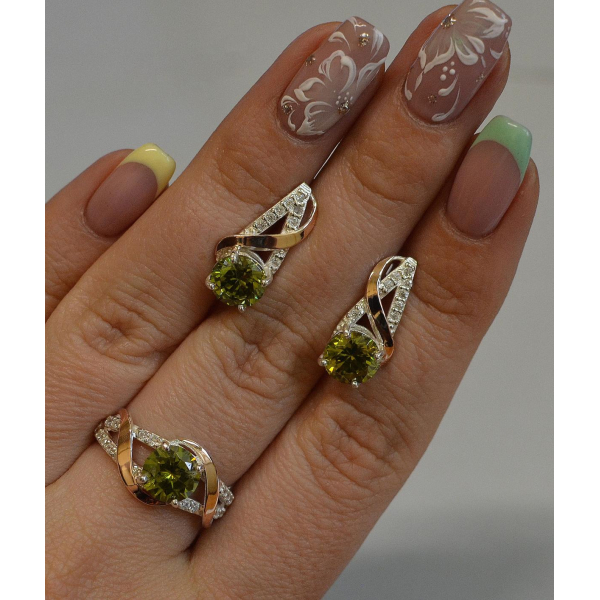 Срібний комплект прикрас з золотими вставкми (075)