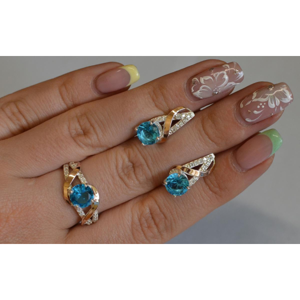 Срібний комплект прикрас з золотими вставкми (075)