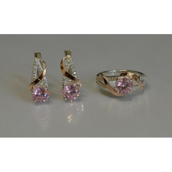 Срібний комплект прикрас з золотими вставкми (075)