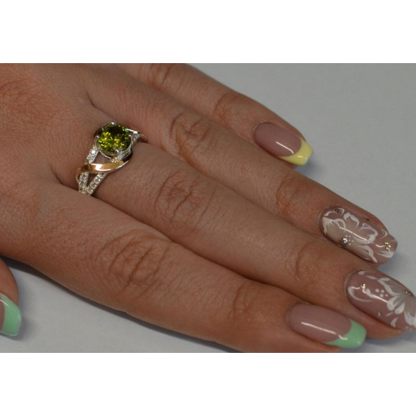 Кольцо серебряное  с золотыми накладками (075к)