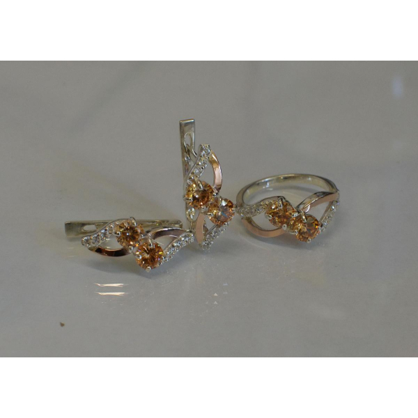 Серебряный набор серьги и кольцо (076)