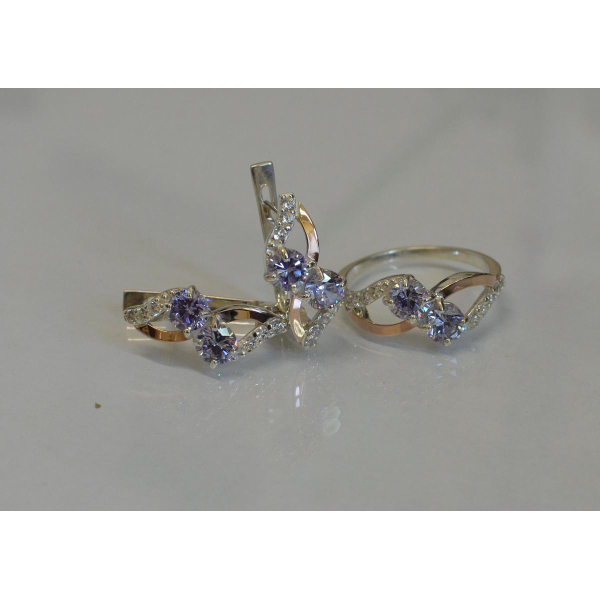 Серебряный набор серьги и кольцо (076)