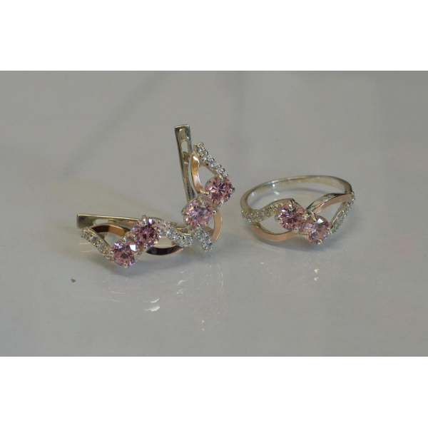 Серебряный набор серьги и кольцо (076)