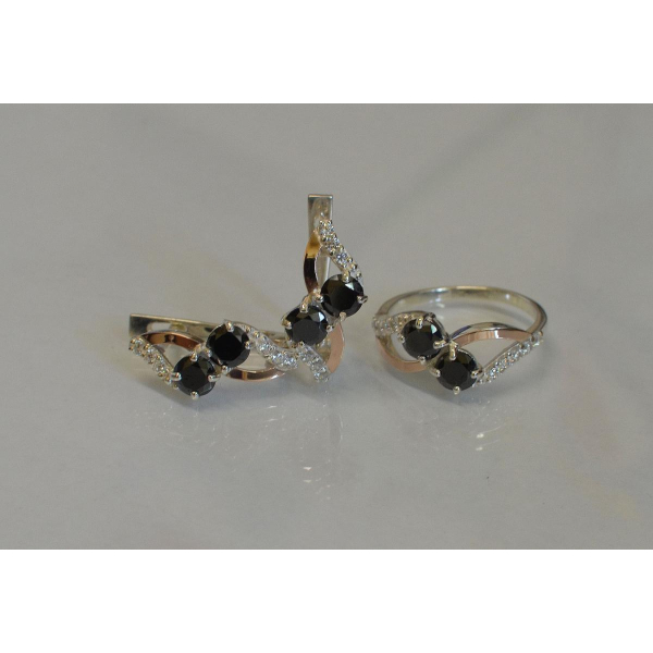 Серебряный набор серьги и кольцо (076)