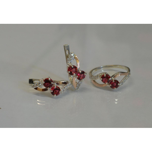 Серебряный набор серьги и кольцо (076)