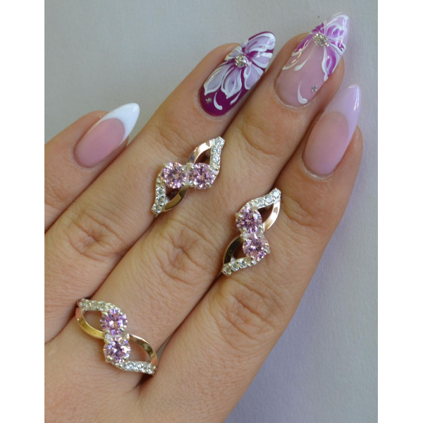 Серебряный набор серьги и кольцо (076)