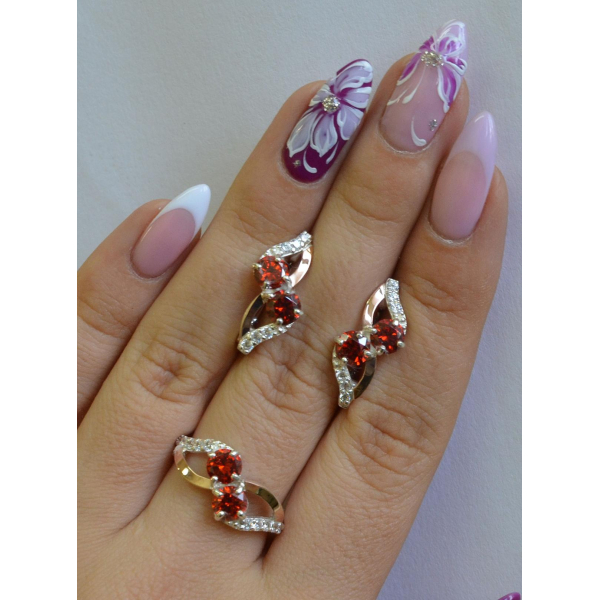 Серебряный набор серьги и кольцо (076)