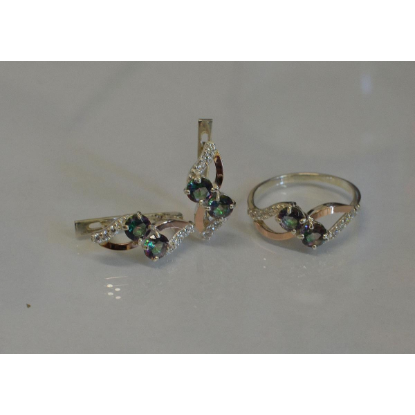 Серебряный набор серьги и кольцо (076)