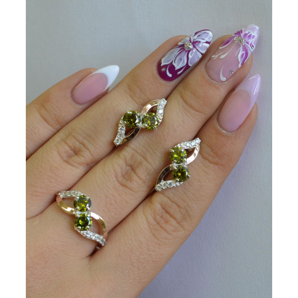 Серебряный набор серьги и кольцо (076)