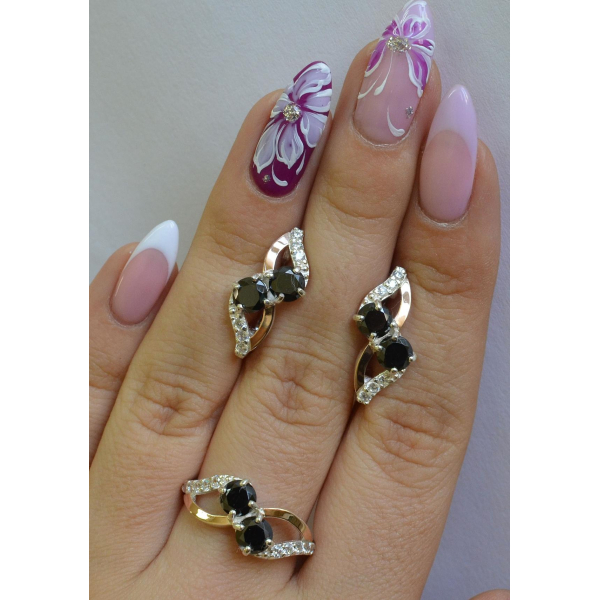 Серебряный набор серьги и кольцо (076)