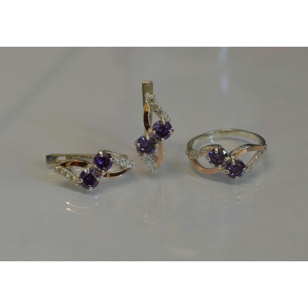 Серебряный набор серьги и кольцо (076)