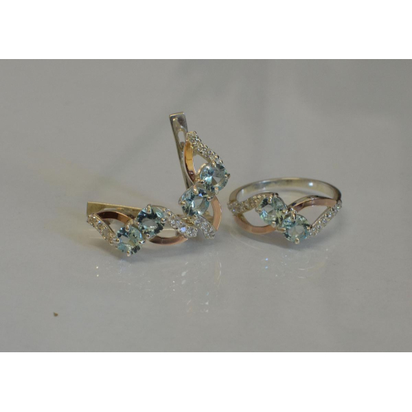 Серебряный набор серьги и кольцо (076)