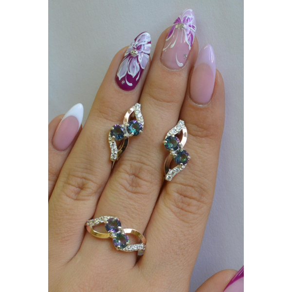 Серебряный набор серьги и кольцо (076)