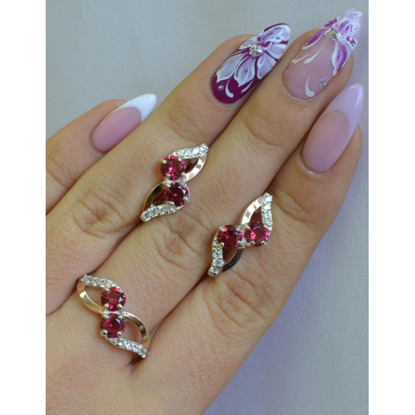 Серебряный набор серьги и кольцо (076)