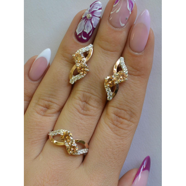 Серебряный набор серьги и кольцо (076)