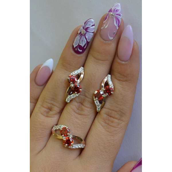 Серебряный набор серьги и кольцо (076)