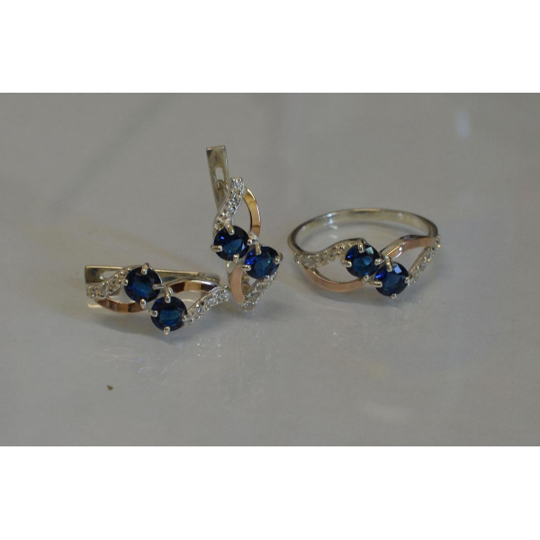 Серебряный набор серьги и кольцо (076)