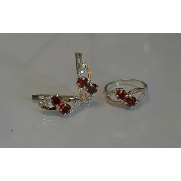 Серебряный набор серьги и кольцо (076)