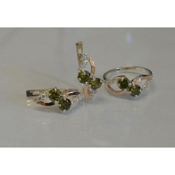 Серебряный набор серьги и кольцо (076)