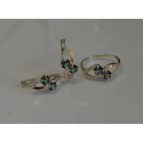 Серебряный набор серьги и кольцо (076)