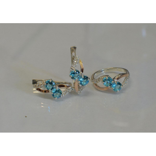 Серебряный набор серьги и кольцо (076)