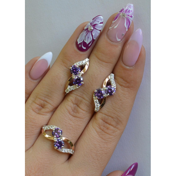 Серебряный набор серьги и кольцо (076)