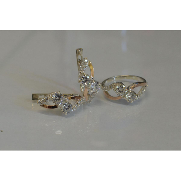 Серебряный набор серьги и кольцо (076)