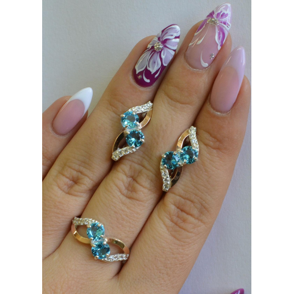 Серебряный набор серьги и кольцо (076)