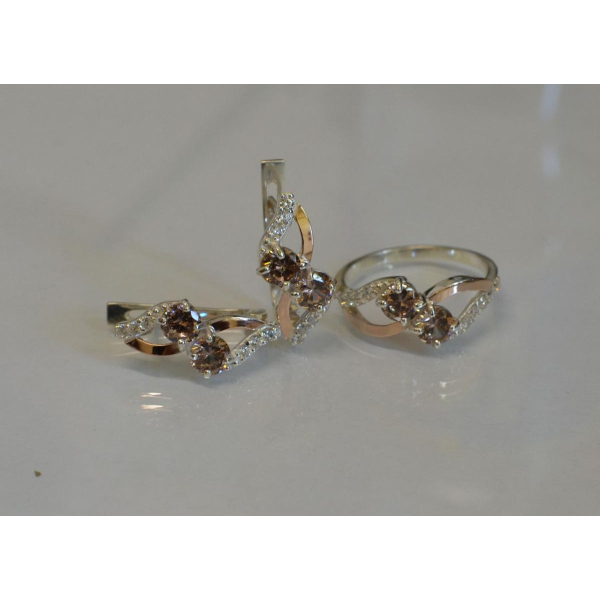 Серебряный набор серьги и кольцо (076)