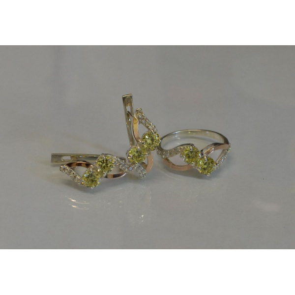 Серебряный набор серьги и кольцо (076)