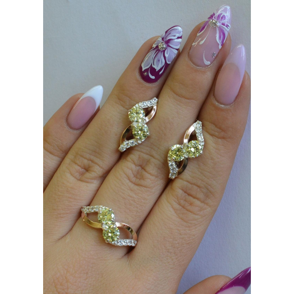 Серебряный набор серьги и кольцо (076)