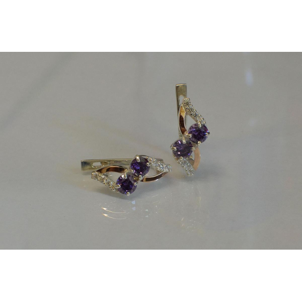 Серьги серебряные 925 пробы и золота 375 пробы (076с)