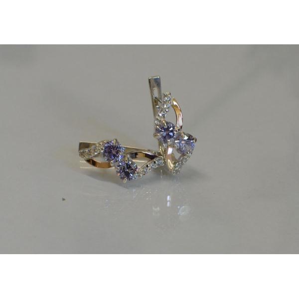 Серьги серебряные 925 пробы и золота 375 пробы (076с)