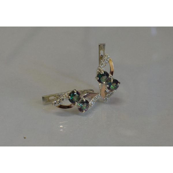 Серьги серебряные 925 пробы и золота 375 пробы (076с)