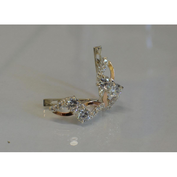Серьги серебряные 925 пробы и золота 375 пробы (076с)