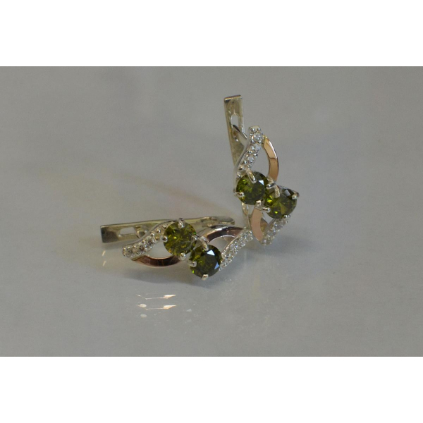Серьги серебряные 925 пробы и золота 375 пробы (076с)