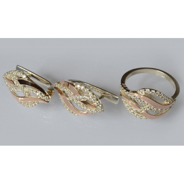 Серебряный комплект с золотыми накладками (077)