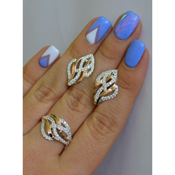 Серебряный комплект с золотыми накладками (077)