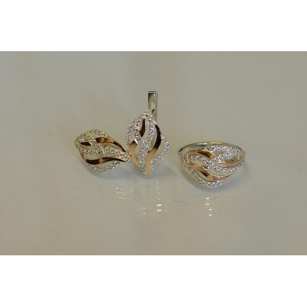 Серебряный комплект с золотыми накладками (077)