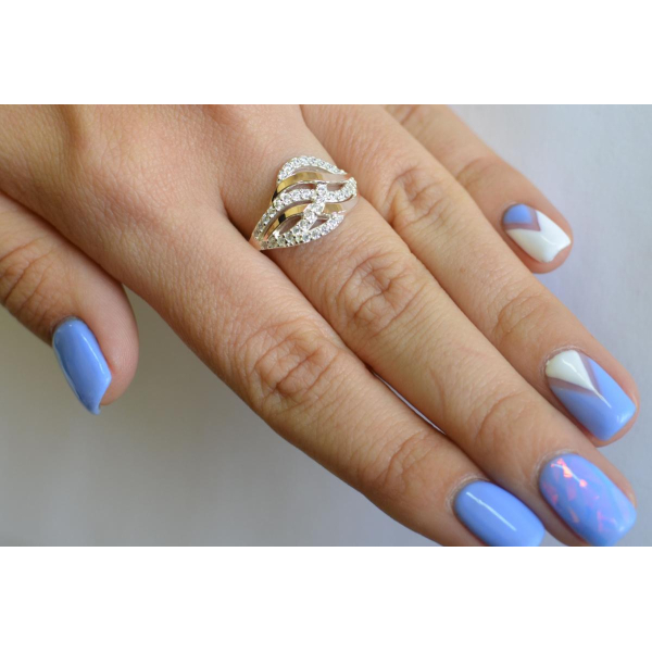 Кольцо из серебра и золотыми пластинами (077к)