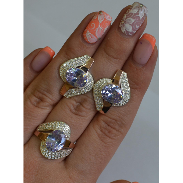 Набір срібний з золотими накладками (079)