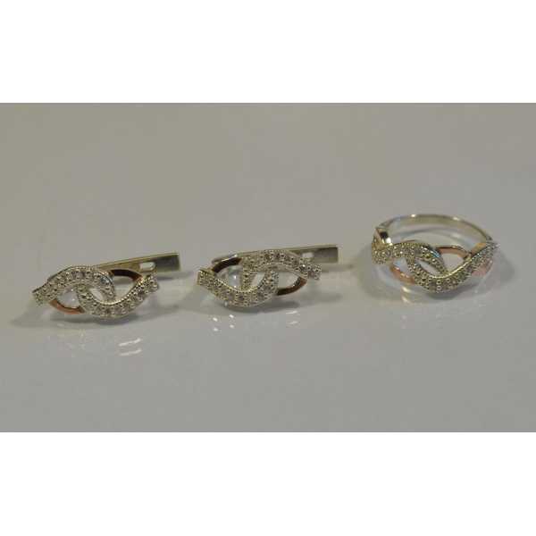 Серебряный комплект с золотыми напайками и фианитами (081)