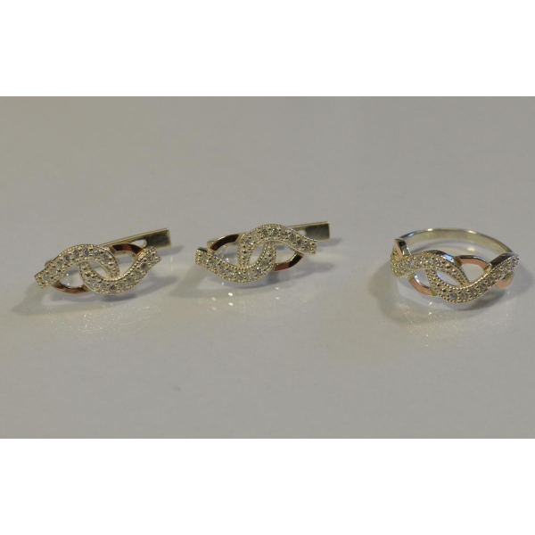 Серебряный комплект с золотыми напайками и фианитами (081)