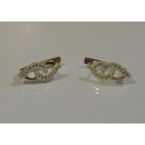 Серебряные серьги с золотыми напайками и фианитами (081с)