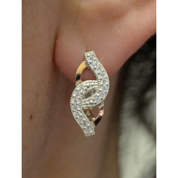 Серебряные серьги с золотыми напайками и фианитами (081с)