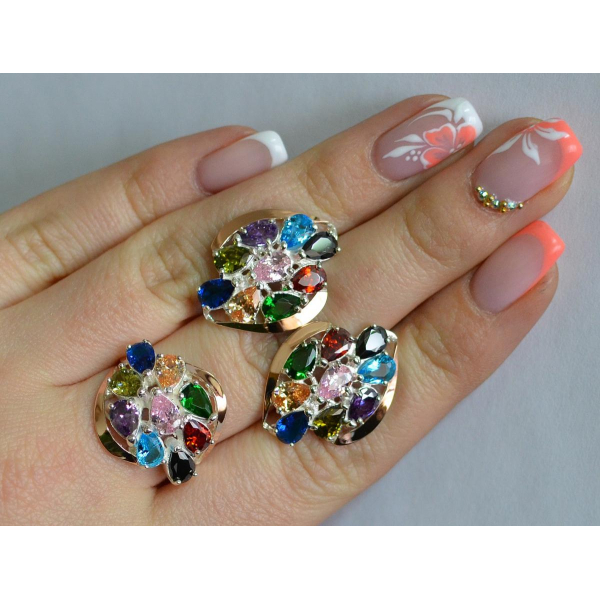 Набор серебряный с золотыми вставками (082)