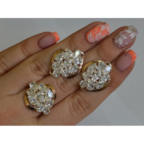 Набор серебряный с золотыми вставками (082)